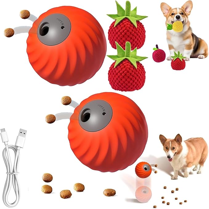 Zoomie Buddy 2.0, Zoomie Buddy for Dogs, 2 in 1 Smart Touch Interactive Dog Balls & Pet Feeder, 2.83" Diameter, Suitable for Small/Medium Dogs, with Fruit Plush Cover (2*Orange, Tomato)