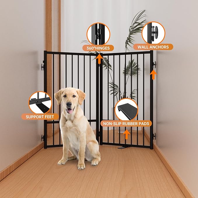 Full Metal Freestanding Dog Gate with Door, 32&