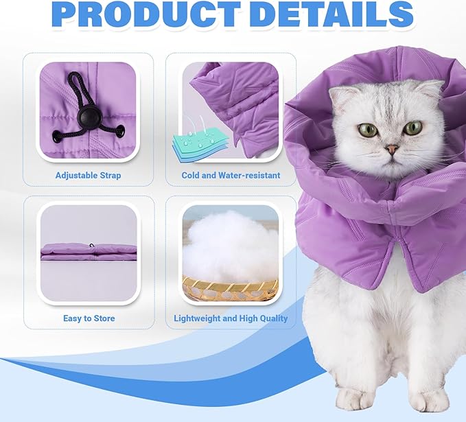 Cat Recovery Collar, Soft Adjustable Cone for Cats and Kittens, Lightweight Waterproof Elizabethan Collar for After-Surgery Care, Prevent Licking and Scratching, Neck Protector for Pets(Purple,M)