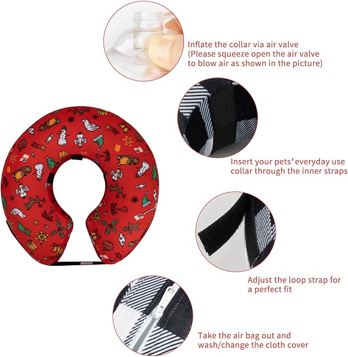 CuteBone Inflatable Dog Neck Donut with Removable Soft Fleece Covers for Small/Medium/Large Dogs and Cats After Surgery GWB07XL