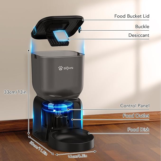Automatic Dog & Cat Feeder with Freshness Preservation, 4L Timed Cat Feeder with LCD Screen.Up to 6 Meals Per Day and 1-15 Portion for Cats & Dog (Black)