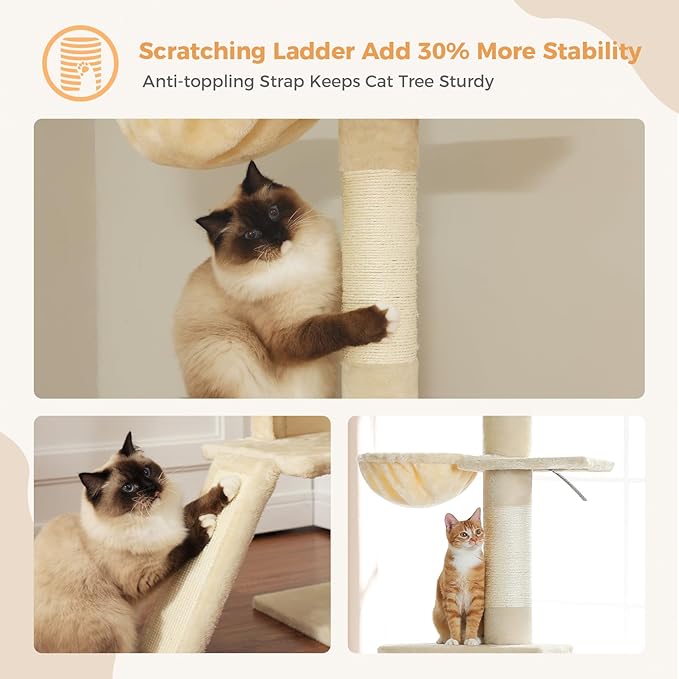 PEQULTI Floor to Ceiling Cat Tree, Tall Cat Tower, Adjustable Height (83&