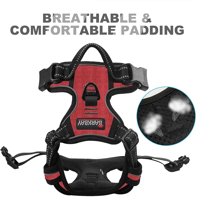 BARKBAY No Pull Dog Harness Front Clip Heavy Duty Reflective Easy Control Handle for Large Dog Walking(Rio Red,M)