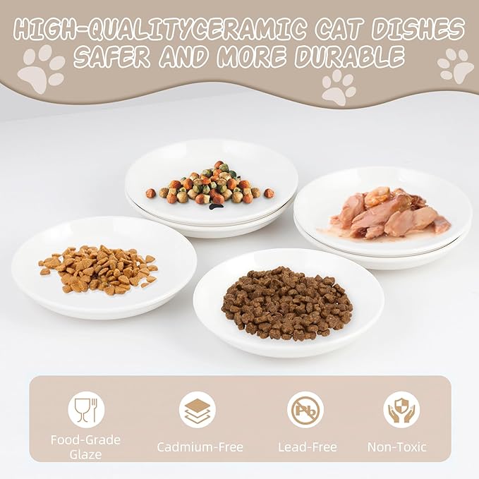 6 Pack Cat Food Bowl, Ceramic Cat Bowls, Anti Whisker Fatigue Cats Bowl Set,5.5 Inches Shallow Wide Kitten Plates for Food and Water (Cat&