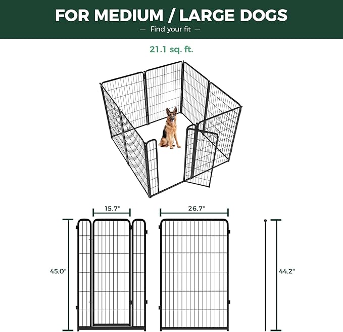 FXW Homeplus Unleashed Indoor Dog Playpen - Stress-Free and Safe Play, Heavy Duty 45 Inch 8 Wire Panels Dog Pen for Large Dogs, Black│Patented