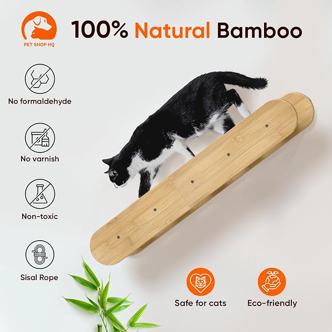 Wall-Mounted Cat Furniture for Climbing - Indoor Wooden Floating Shelves, Perches, Hammock, Bed, Bridges, and Walkways