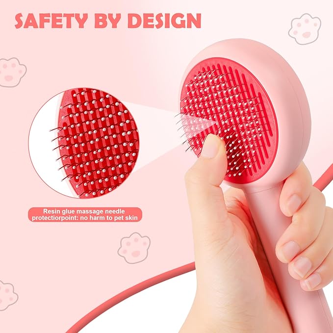 New cat brush&dog brush,pet hair brush with Self Cleaning Button Easy to remove loose undercoat,Needle-tip massage beads, no harm to the skin,Lovely Heart Series(Green)