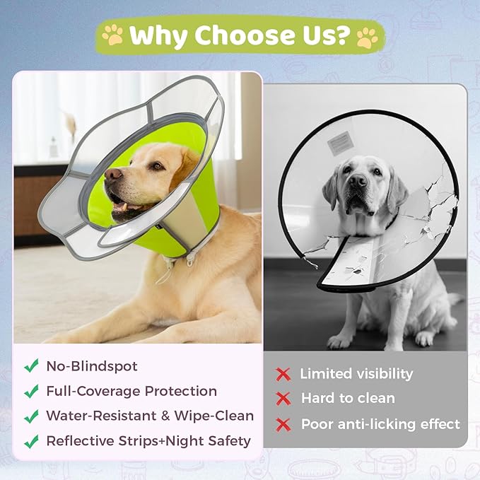 Soft Dog Cone Collar After Surgery Recovery,Adjustable E-Collar with Removable Shield,Lightweight,Breathable Anti-Licking Protective Cone for Large,Medium,Small Pets (Neon Green, L (Neck:15.5&