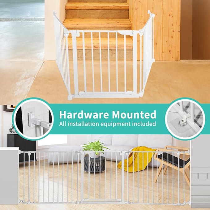 Extra Wide Baby Gate, 30" Tall 47" Wide Configurable Baby Gate Fireplace Safety Fence, Metal Pet Safety Playpen for Toddler/Pet/Dog Christmas Tree Fence (Whtie, 2-Panel)