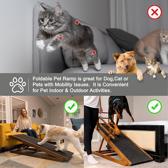 ABORON Dog Ramp,Adjustable Folding Pet Ramp for Bed,Couch,SUV - High Traction Portable Rubber Paw Ramps,Great for Small & Large Old Dogs & Cats, Supports up to 200 lbs,63&