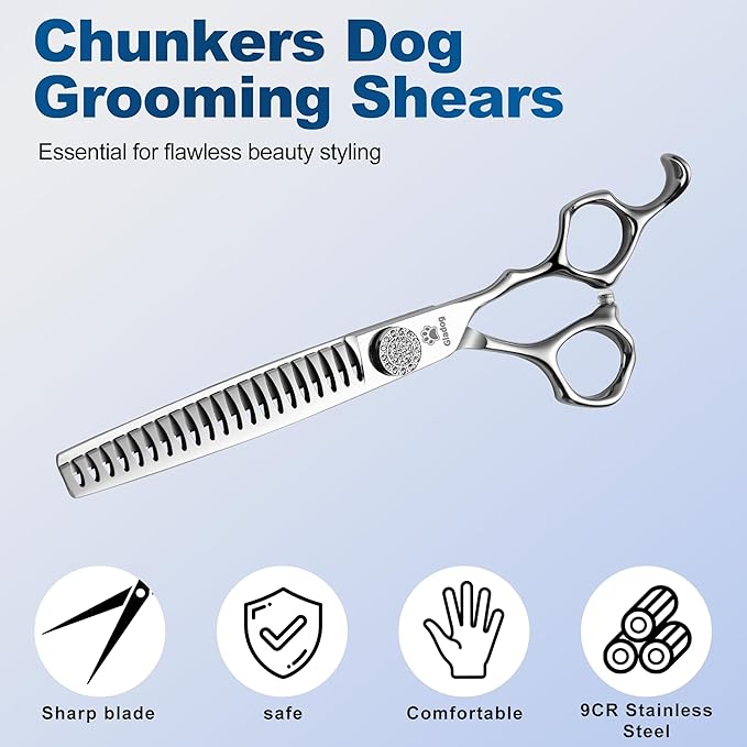 GLADOG 7" Chunkers Dog Grooming Scissors - Premium 9CR Dog Scissors for Grooming with Luxurious Diamond Nut,Ideal Dogs Shears for Reducing Bulk, Dogs Hair Scissor,Cat Scissor