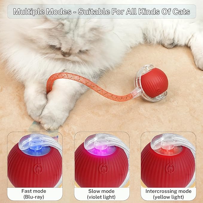 New Upgraded Cat Ball Toy - Speedy Tail 2.0 Cat Toy, Interactive Cat Toy Ball, Stimulating Toys and Juguetes para Gatos, Cat Toys for Bored Indoor(Sound Switchable) (Blue)
