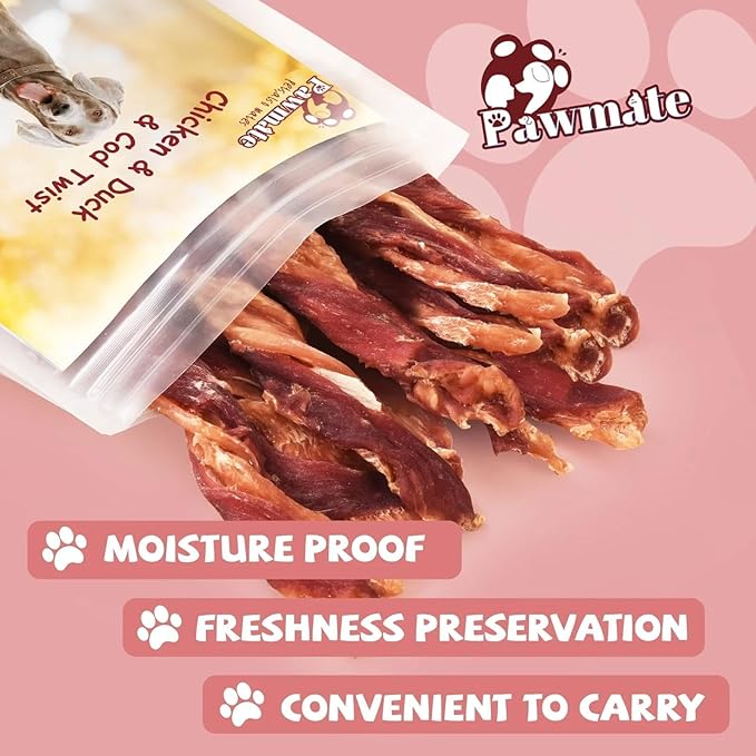 Dog Jerky Treats Triple Flavor Chicken Duck Wrapped Cod Twisted Sticks 5&