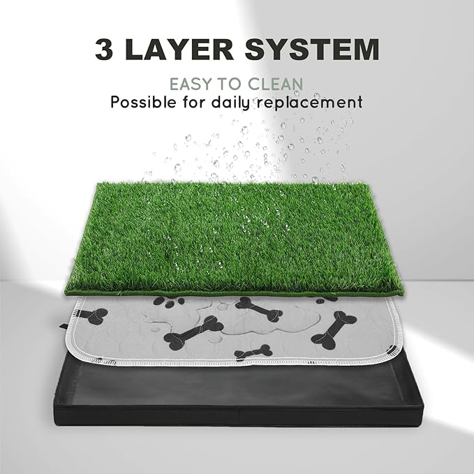 Dog Grass Pad with Foldable Dog Litter Box,Small Liner Base for Balcony,Ultra-Absorbent Artificial Grass Pads for Dogs Pee Pad Holder, Potty Training, 2 PCS Reusable Pee Pads