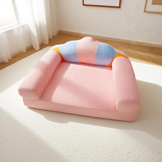 Cute Cat Couch with Soft Pillow, Supportive Dog Couch, Cat Sofa with Removable Cover,Cute Rainbow Shaped, 24 Inch