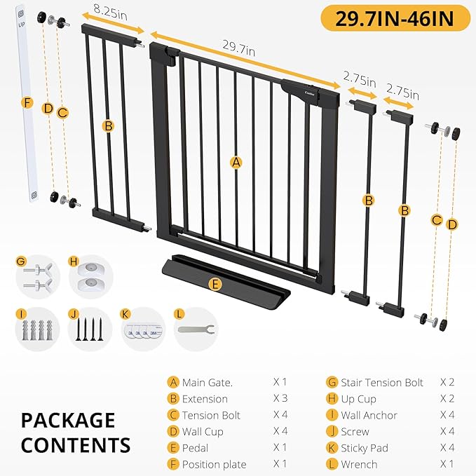 Cumbor 29.7-46" Baby Gate for Stairs, Mom&