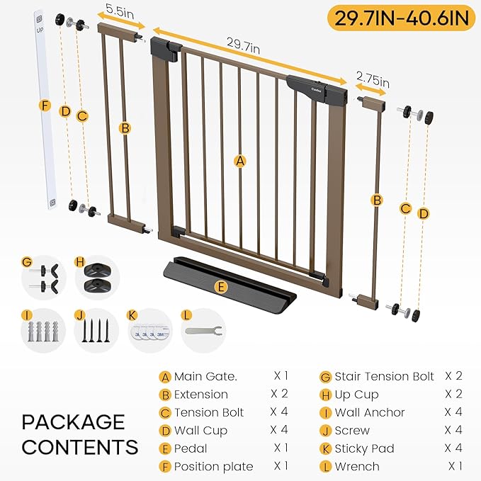 Cumbor 29.7-40.6" Baby Gate for Stairs, Mom&
