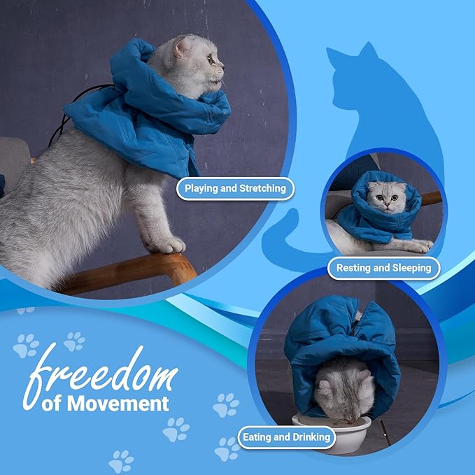Cat Recovery Collar, Soft Adjustable Cone for Cats and Kittens, Lightweight Waterproof Elizabethan Collar for After-Surgery Care, Prevent Licking and Scratching, Neck Protector for Pets(Lake Blue,S)