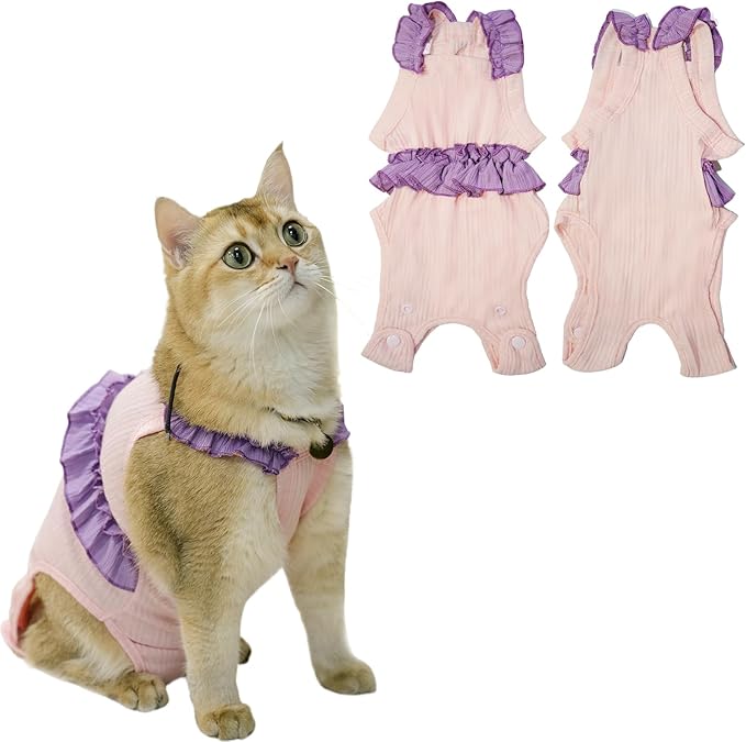Cat Recovery Suit,Kitten Onesie After Surgery,E-Collar Alternative for Abdominal Wound and Skin Diseases,Soft Breathable Bodysuit After Spay(Pink-l)