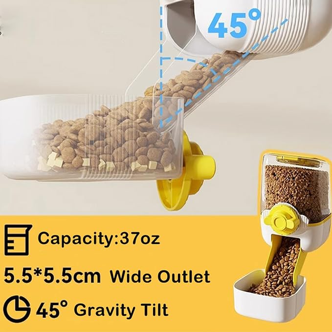 Pet Hanging Automatic Feeders Drinking Bowls,Gravity Rabbit Feeder and Water Set,Cage Cat Food Bowl Feeding Station for Puppy Kitten Chinchilla Hedgehog Guinea Pig Ferret (Yellow-Food)