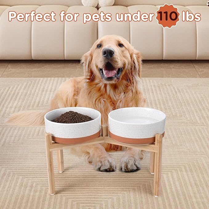 SPUNKYJUNKY Elevated Dog Bowls Ceramic, 8.3&