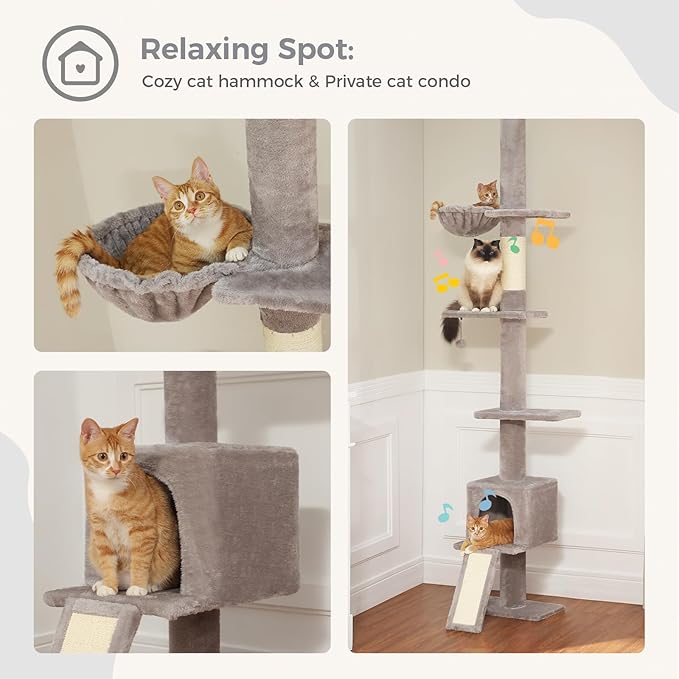 PEQULTI Floor to Ceiling Cat Tree, Tall Cat Tower, Adjustable Height (83&