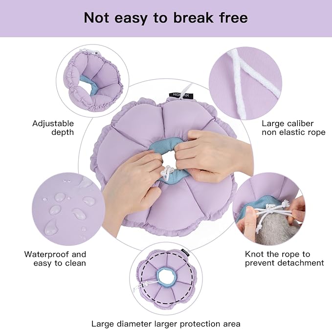 H HIDREAM Soft Cat Cone Collar, Cute Adjustable Cat Recovery Collar,Elizabethan e Collar That can Protect Head and Foot Wounds,Purple Flower All-Season Style