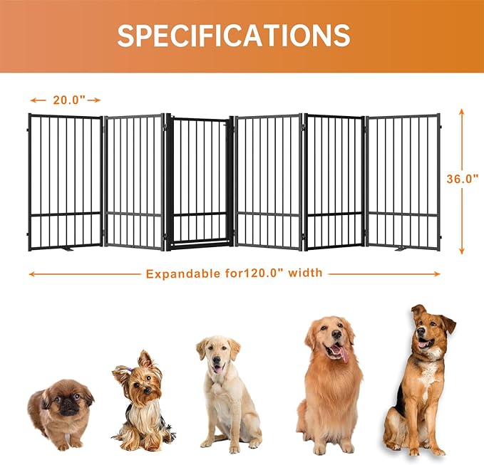 Full Metal Freestanding Dog Gate with Door, 36&