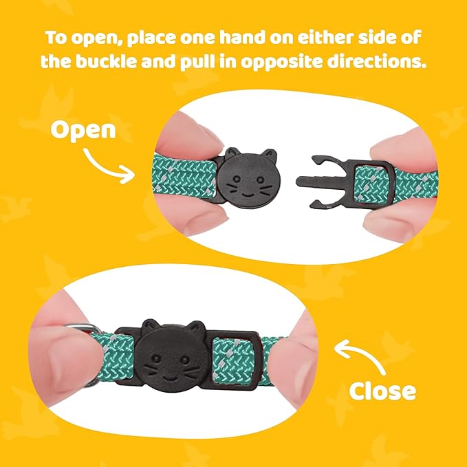 BirdsBeSafeĀ® Break Away Cat Collar with Bell, Reflective Thread for Night Visibility, Comfortable Elastic Stretch Cat Collar to Protect Cat from Getting Stuck in The Garden.