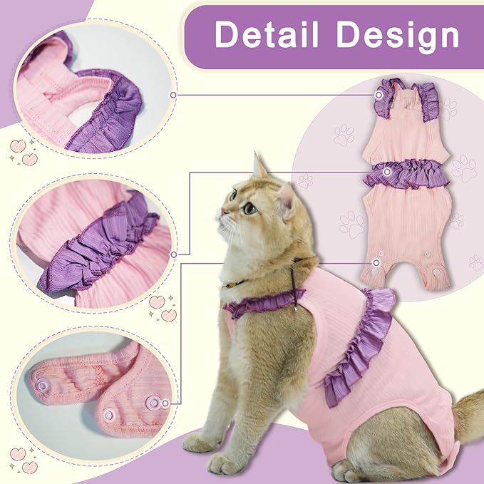 Cat Recovery Suit,Kitten Onesie After Surgery,E-Collar Alternative for Abdominal Wound and Skin Diseases,Soft Breathable Bodysuit After Spay(Orange-XL)