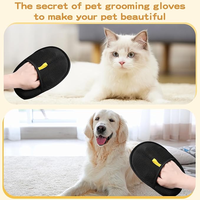 3Pcs Pet Hair Removal Glove for Cats & Dogs, Upgrade Efficient Grooming Gloves for Pet Hair, Cat Grooming Gloves for Hair Removal,Reusable Cat & Dog Hair Remover for Couch, Furniture