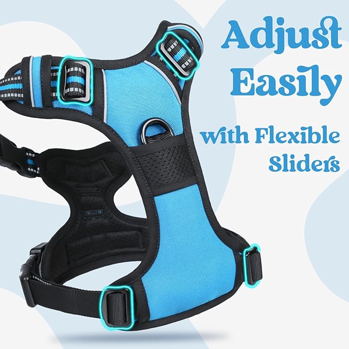 rabbitgoo Dog Harness Medium Sized, No Pull Pet Harness with 3 Buckles, Adjustable Soft Padded Vest with Control Handle, Walking Reflective Pet Vest for Medium Dogs, Sky Blue, M