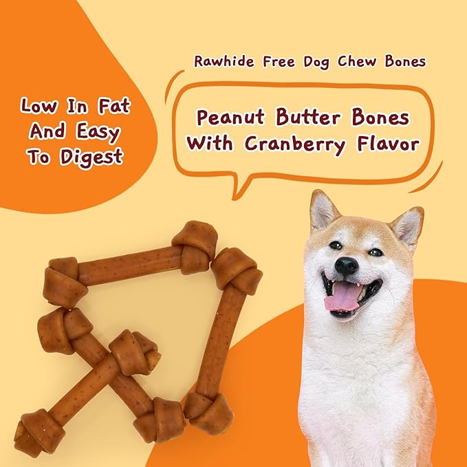Jungle Calling Rawhide Free Dog Treats, Peanut Butter Bones, 6.5&