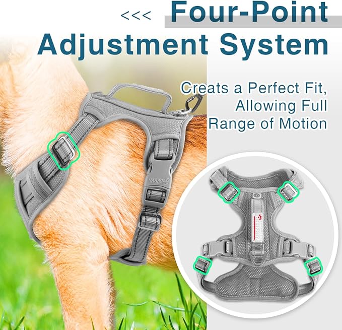 BARKBAY Dog Harness No Pull with ID Tag Pocket - Heavy Duty, Reflective, Easy Control for Large Dogs(Grey,M)