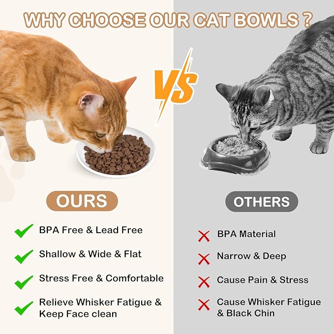 TRUVIC 4 Pack Ceramic Cat Food Bowls, 5.9 Inch Ceramic Cat Dishes Set for Indoor Cats and Small Dogs, Anti Whisker Fatigue Kitten Bowls, Wide Shallow Kitten Plates for Food and Water (Cat&