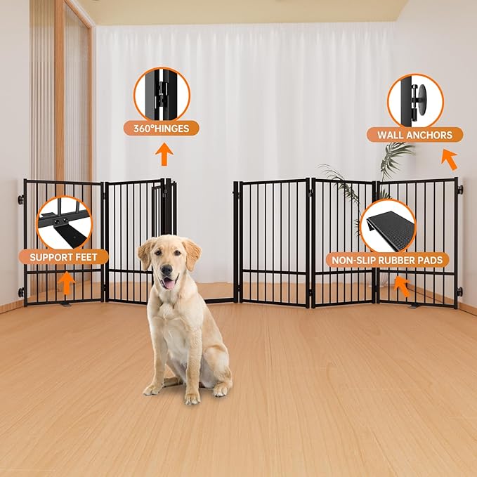 Full Metal Freestanding Dog Gate with Door, 32&