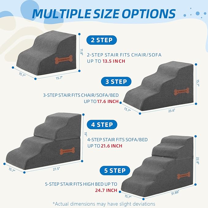 Dog Stairs 4 Steps for Small Dogs and Cats to Get on High Beds, Couch or Car, Pets Can Climb, Sit, Lie Down or Perch to Look Out Windows on The Spliceable Ramp, Provides Support, Grey(19" H)
