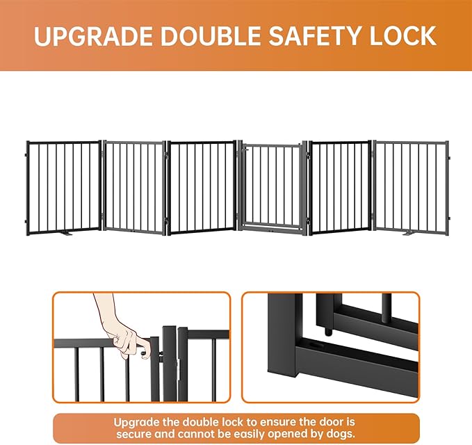 Full Metal Freestanding Dog Gate with Door, 24&