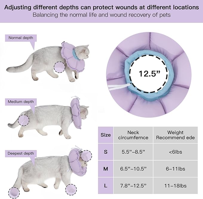 H HIDREAM Soft Cat Cone Collar, Cute Adjustable Cat Recovery Collar,Elizabethan e Collar That can Protect Head and Foot Wounds,Purple Flower All-Season Style