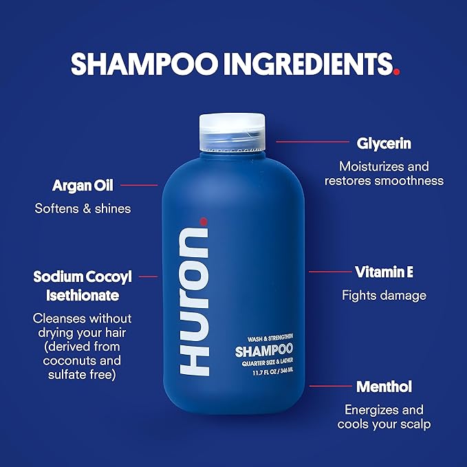 Huron Shower Kit - Shampoo, Conditioner, & Body Wash For Men - Sandalwood + Black Pepper Scent - Hydrating & Nourishing Men&