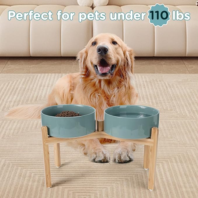 SPUNKYJUNKY Elevated Dog Bowls Ceramic, 8.3&