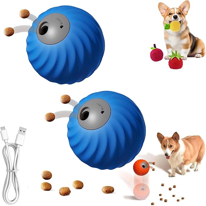 Zoomie Buddy 2.0, Zoomie Buddy for Dogs, 2 in 1 Smart Touch Interactive Dog Balls & Pet Feeder, 2.83" Diameter, Suitable for Small/Medium Dogs, with Fruit Plush Cover (2*Blue, Only)