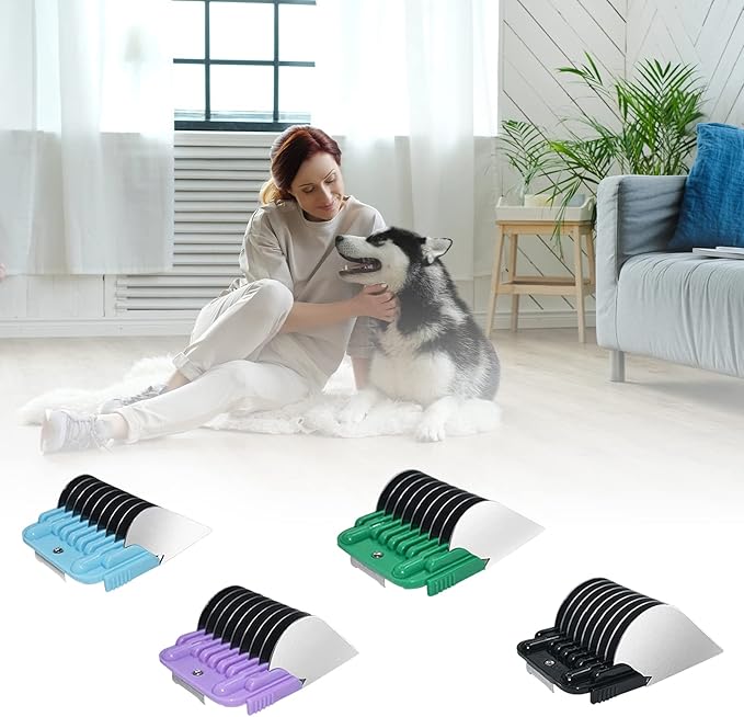 Professional Animal Stainless Steel 4 Color Guide Comb Set Compatible with andis Oster A5 wahl km10 10