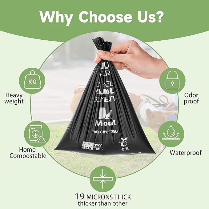 Certified Compostable Poop Bags for Dogs, 240 Poop Bags (16 Rolls),Landfill Friendly, Leak Proof Unscented Easy Open Poop Waste Bag(Black)