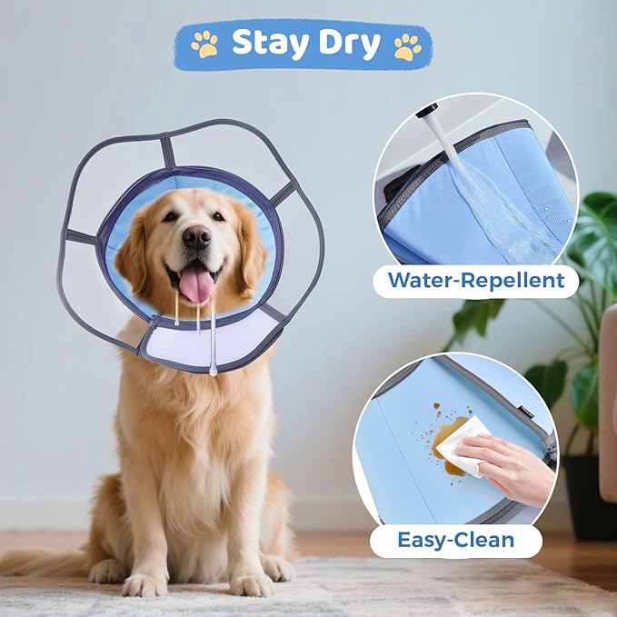 Soft Dog Cone Collar After Surgery Recovery,Adjustable E-Collar with Removable Shield,Lightweight,Breathable Anti-Licking Protective Cone for Large,Medium,Small Pets (Blue, L (Neck:15.5&