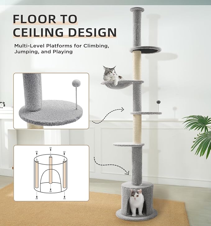 Made4Pets Floor to Ceiling Cat Tree 93-106&