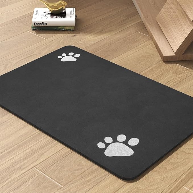 Pet Feeding Mat-Absorbent Dog Mat for Food and Water Bowl-No Stains Quick Dry Water Dispenser Mat-Dog Accessories Pet Supplies-Bowl for Messy Drinkers(Black,17"x34"