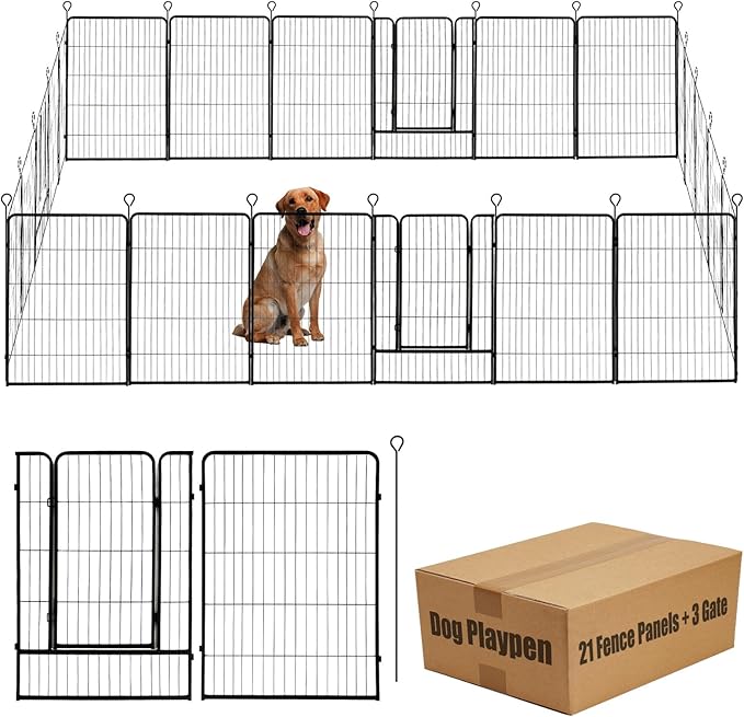 Dog Playpen,24 32 40 48 in(H) Pet Fence Outdoor for Rv Camping,Garden Fence Large Animal Barrie for Yard,11Ft(L)-56Ft(L) Black Metal Temporary Fencing