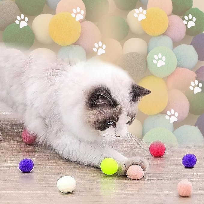Cat Toy Balls, 30Pcs Premium Soft Pom Pom Balls for Kittens, 1,2&