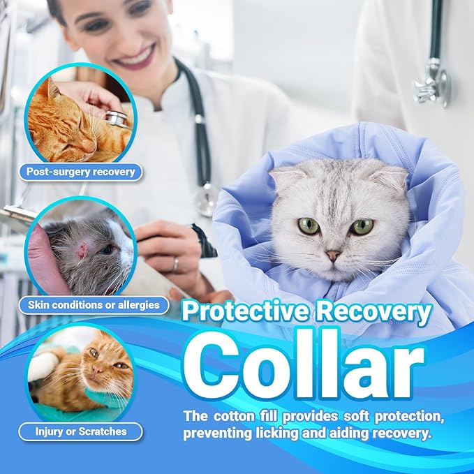 Cat Recovery Collar, Soft Adjustable Cone for Cats and Kittens, Lightweight Waterproof Elizabethan Collar for After-Surgery Care, Prevent Licking and Scratching, Neck Protector for Pets(Light Blue,M)